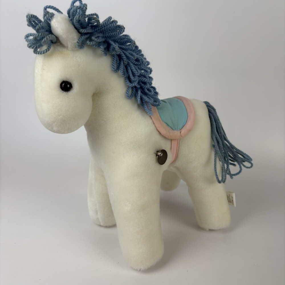 VTG 1989 Hallmark White Horse Plush Stuffed Animal Wind Up Musical Nursery